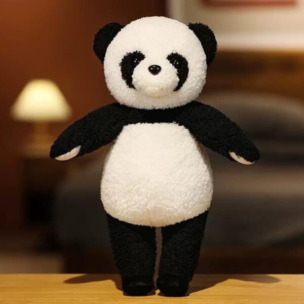 “Standing kawaii panda plush in black soft polyester fiber”