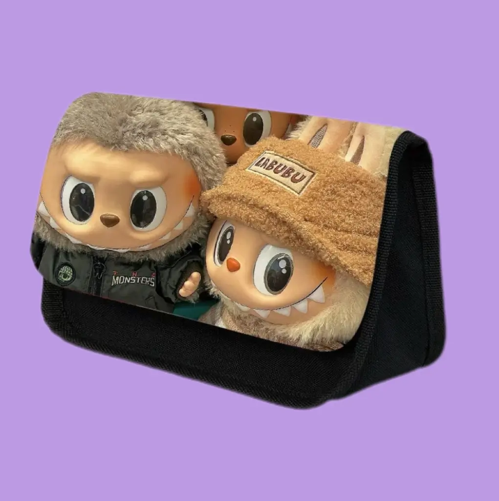 Pop Mart Labubu collectible figures printed on zip pouch bag for designer toy lovers