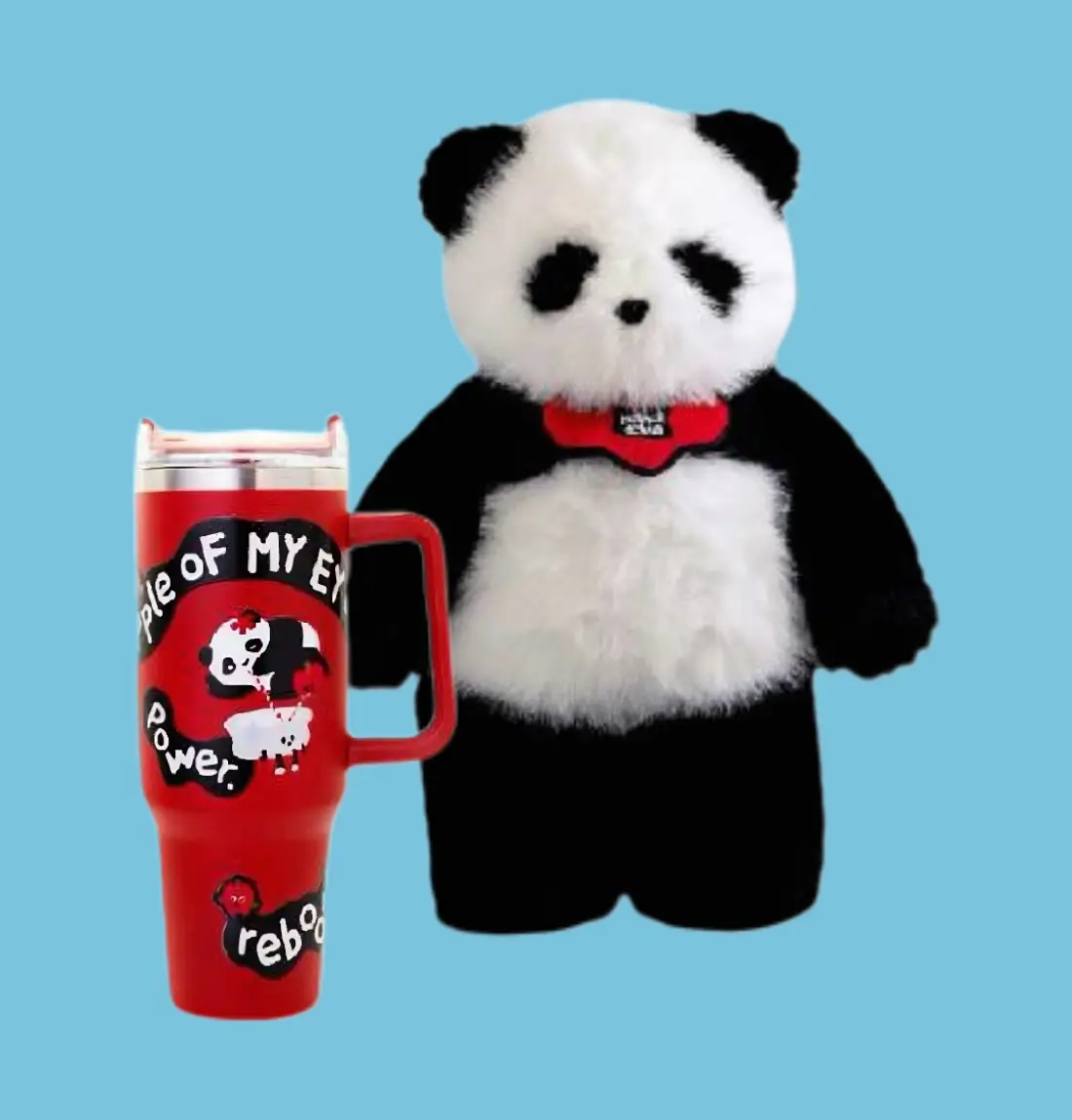 Panda figure with water glass collectible from blind box series