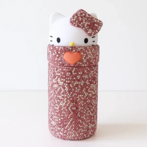 Hello Kitty glitter thermos bottle with red rhinestones and heart detail
