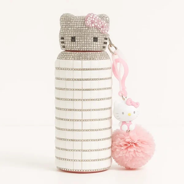 White Hello Kitty insulated water bottle with rhinestones