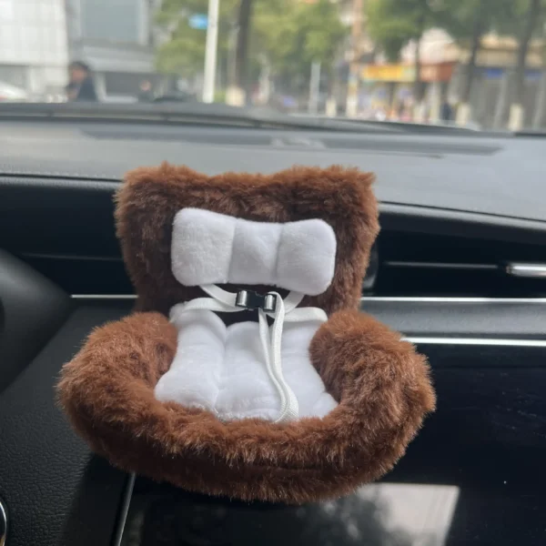 Plush pink car safety seat for dolls and toys with soft cushion and Velcro straps, perfect for Labubu and other figures.