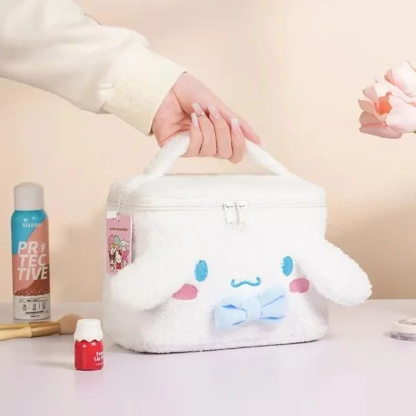 Hello Kitty plush cosmetic bag with red bow and soft fleece finish