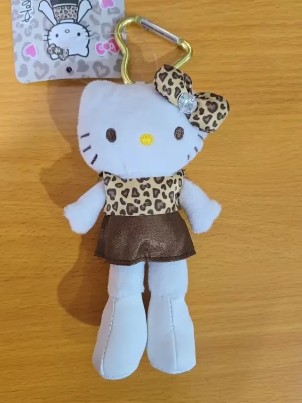 Kawaii Sanrio Hello Kitty Plush Keychain with heart buckle, long legs, leopard, pink tail