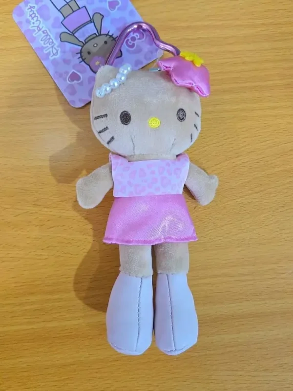 Kawaii Sanrio Hello Kitty Plush Keychain with heart buckle, long legs, leopard, pink tail