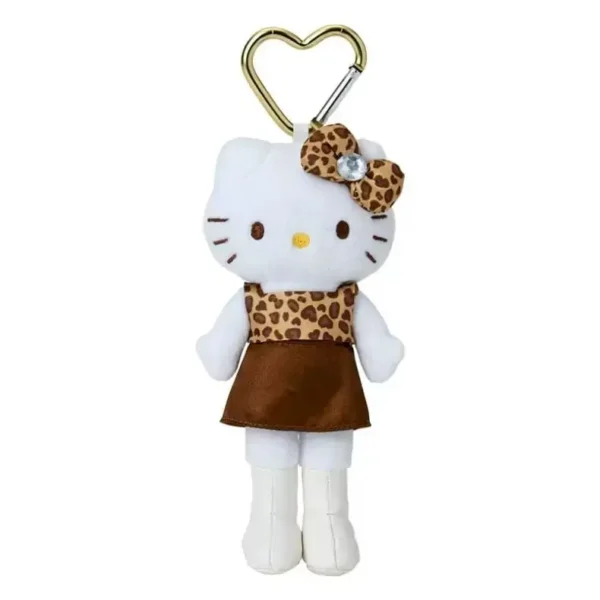 Kawaii Sanrio Hello Kitty Plush Keychain with heart buckle, long legs, leopard, pink tail