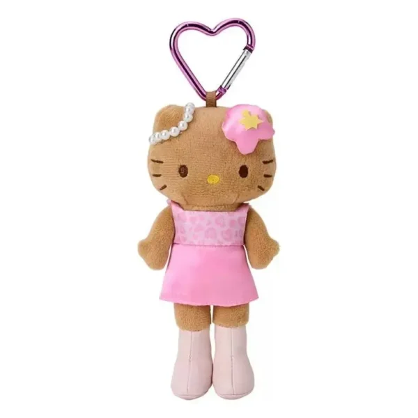 Kawaii Sanrio Hello Kitty Plush Keychain with heart buckle, long legs, leopard, pink tail