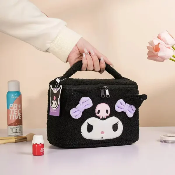 Sanrio Kuromi plush makeup bag in black with purple bows
