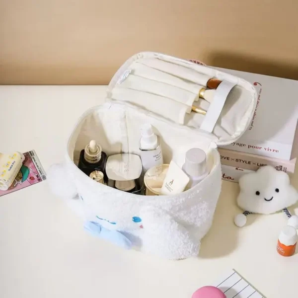 Hello Kitty plush cosmetic bag with red bow and soft fleece finish